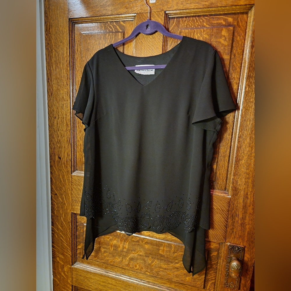VINTAGE black beaded tiered shirt ladies xl or 1x ANOTHER TIME